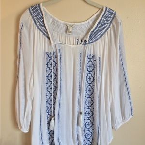 White and Blue Bohemian Blouse