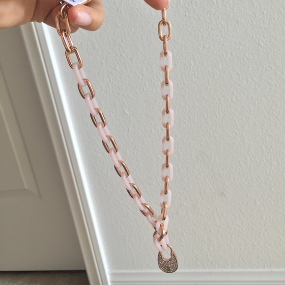 NWT Michael Kors Rose Gold & BlushPadlock Necklace - Picture 4 of 4
