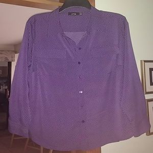 Purple LS Button Down Top w/Cream Diamond Dots