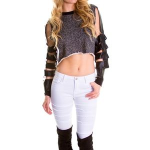 Faux Leather Cutout Crop Top