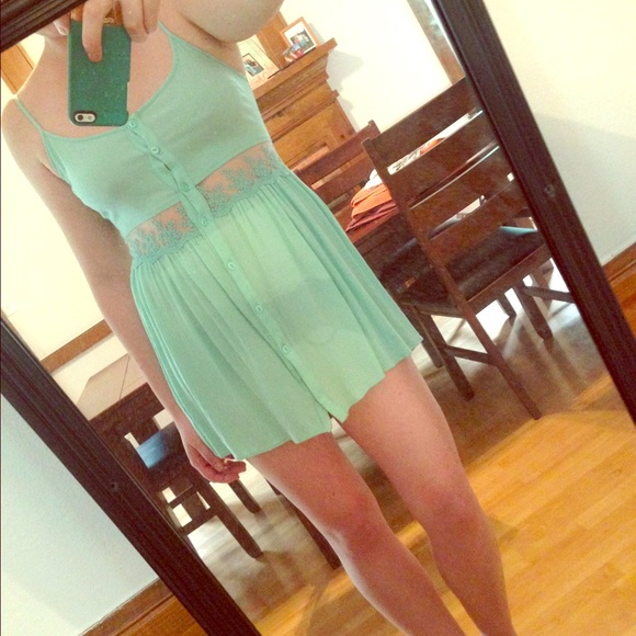 Mint dress. Lace dress.
