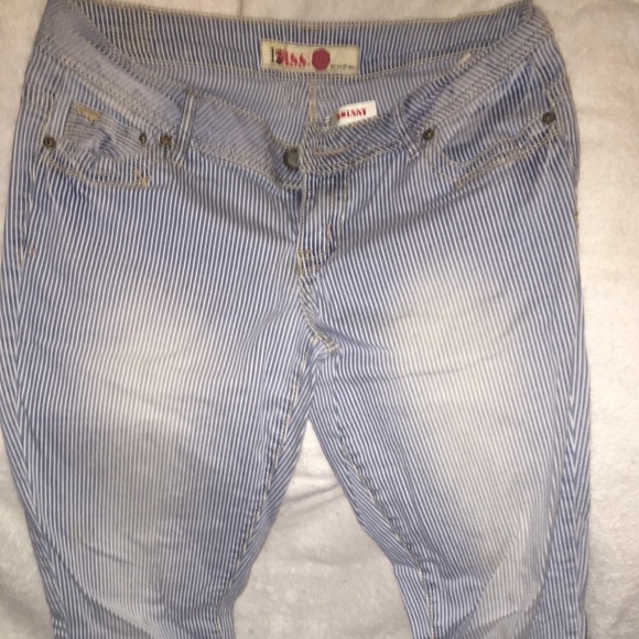 White and Blue Striped Skinny Pants