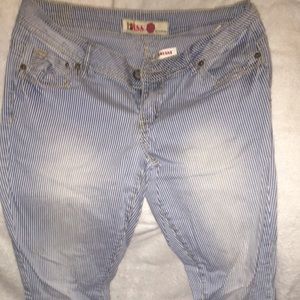 White and Blue Striped Skinny Pants