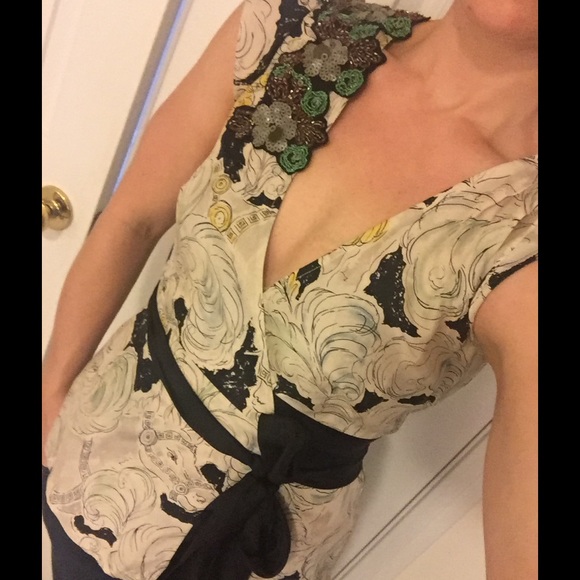 Anthropologie wrap silk embellished top