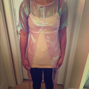 Metallic lavender and turquoise trench shirt