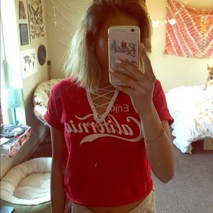 SOLD Vintage Lace up Tee Enjoy California