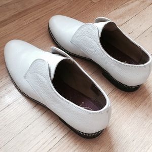 Charlie May no-lace white leather Oxfords