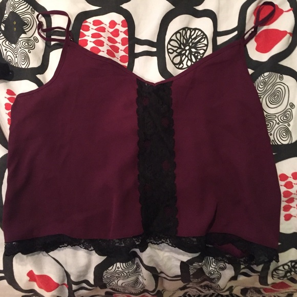 Burgundy and black lace flowy crop top