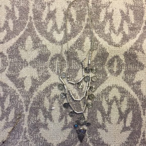 Metal layered necklace with turquoise