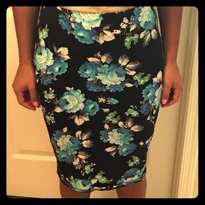 Blue black green floral skirt