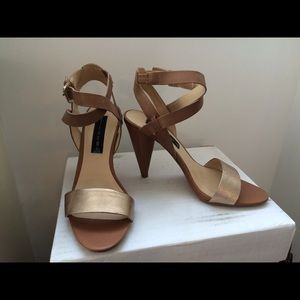 Steve Madden nude and gold strappy heels