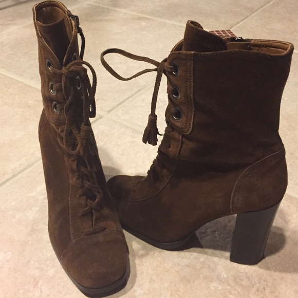 Mui Mui rust suede lace up booties