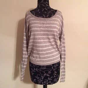 Ann Taylor Loft gray strip Knit top