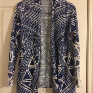 Blue and white tribal print cardigan!