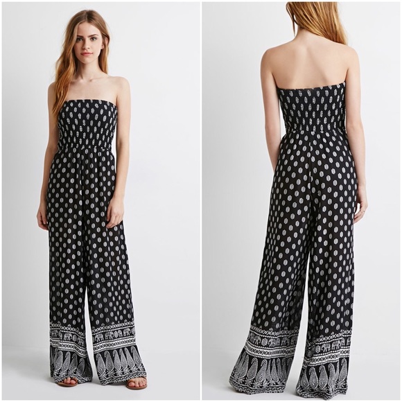 Forever 21 Pants - B/W Tribal Paisley Boho Wide Leg Pants Jumpsuit