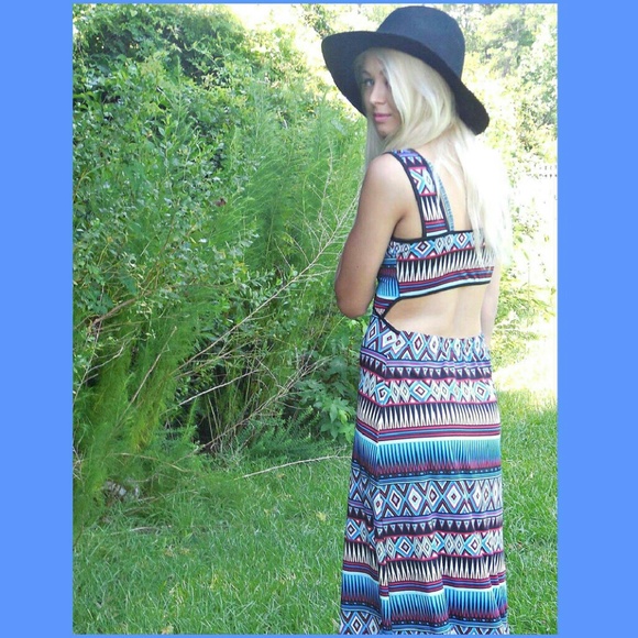 Tribal Print Maxi Dress With Cutouts