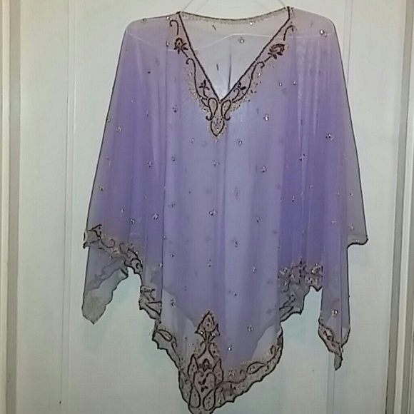 Tops - Lovely lilac poncho beeded elegant see through S