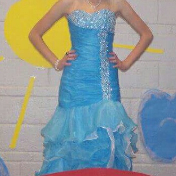Mermaid Blue Prom Dress with leg slit - Picture 1 of 4