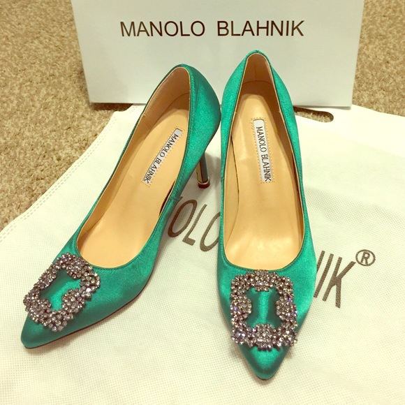 Manolo Blahnik style diamond square height heels