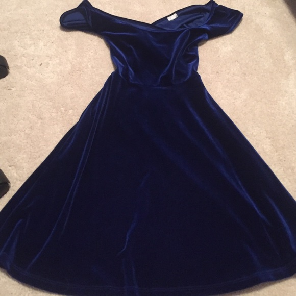 Blue velvet mini dress