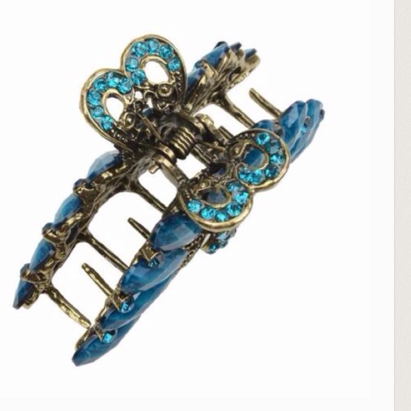 Vintage Turquoise Rhinestone Crystal Hair Jaw Clip - Picture 2 of 2