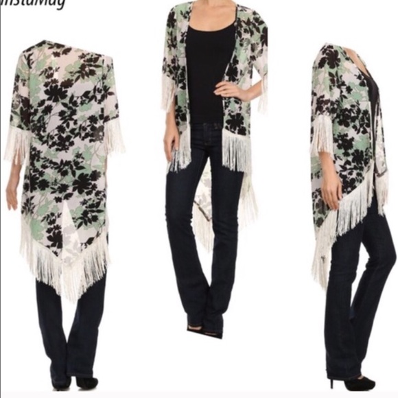 New Fringe Floral Kimono Beach Coverup Small