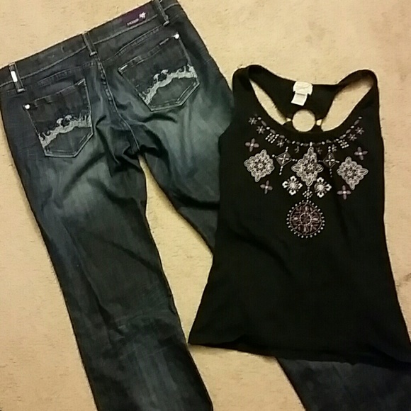 Vigoss Jean's & Black & Purple Shirt