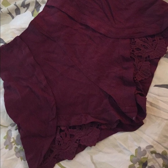 High waisted burgundy shorts