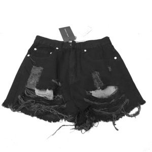 SOLD Black high waisted destroyed denim shorts