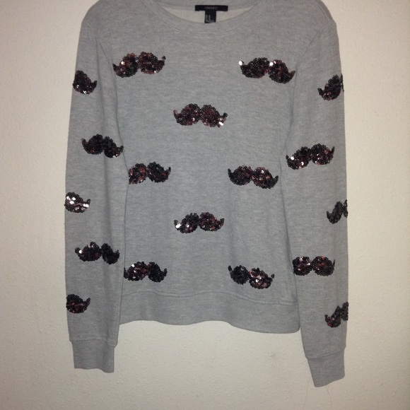 Cute gray mustache sequenced sweater