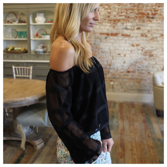 Black mesh off the shoulder cropped top - Picture 2 of 4