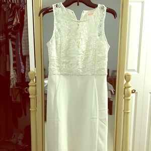white dress. Worn once for rehearsal dinner.
