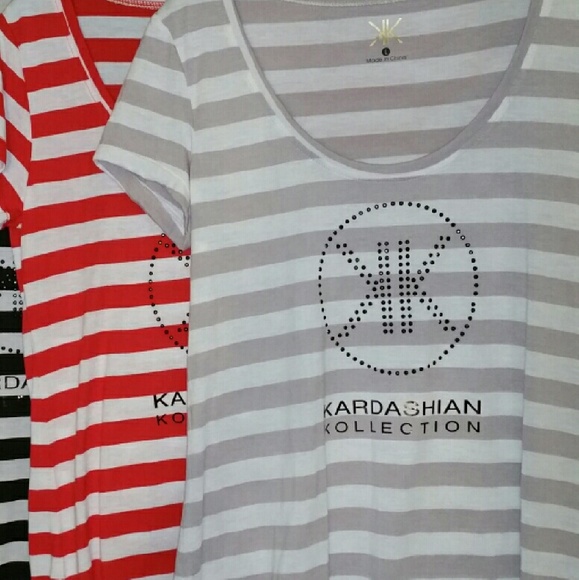 NWT Kardashian Kollection Striped SS Tee sz Large