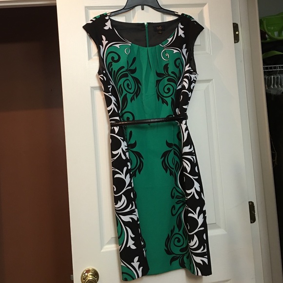 Green and black color block dress