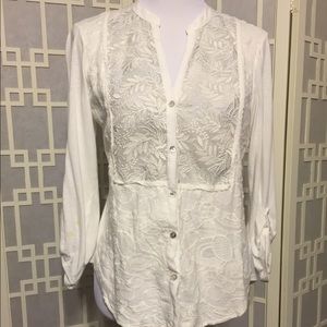 TINY (anthropologie) White Top w/ Silver Thread