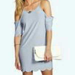 Off Shoulder Scallop Hem Shift Dress