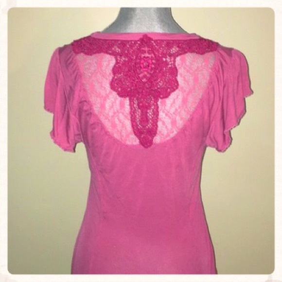 Free People Stunning Pink Top w/Lace & Bow Detail - Picture 3 of 4
