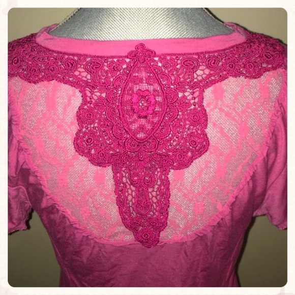 Free People Stunning Pink Top w/Lace & Bow Detail - Picture 4 of 4