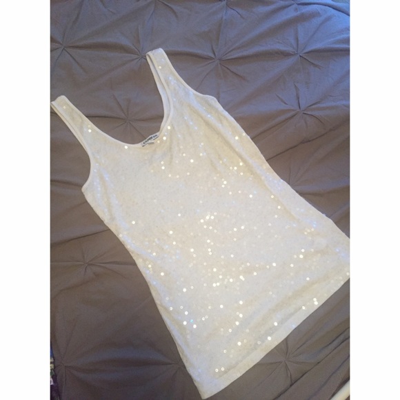 White Sequin Express Tank