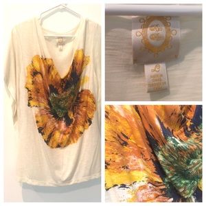 anthropologie draped large sunflower top, NWOT