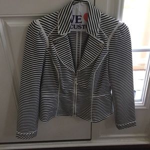 Black and White Blazer Cut Cotton Jacket
