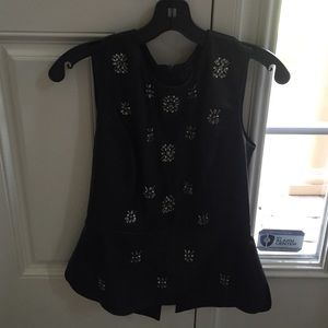 BCBG Black Leather Peplum Tank with Crystals