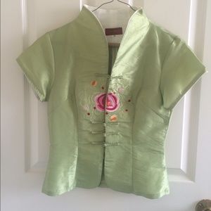 Sage green Asian inspired blouse.