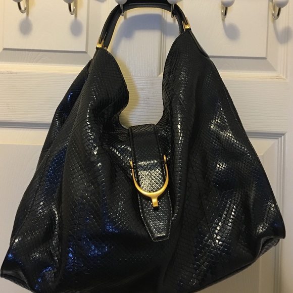 Authentic Navy GUCCI Soft Stirrup Python Hobo Tote - Picture 2 of 4