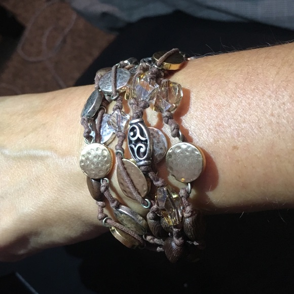 2-Toned, leather, and bead Brighton bracelet