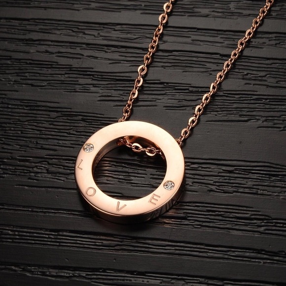 New!  Rose Gold Plated Crystal  "LOVE" Necklace