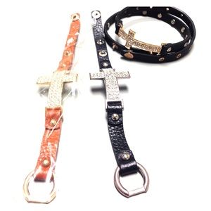 Cross Leather Wrap Bracelet, Set of 3