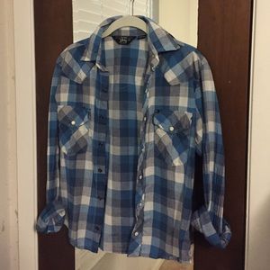 Long sleeve plaid western shirt.