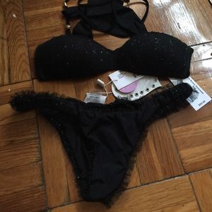 Beach bunny basic black bandeau with green sparkle