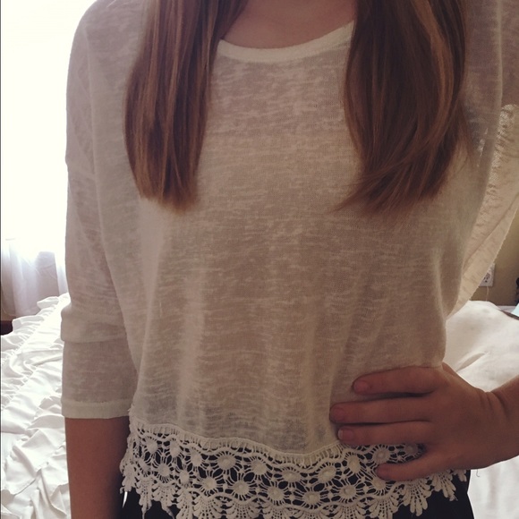 Cream three quarter sleeved crop top